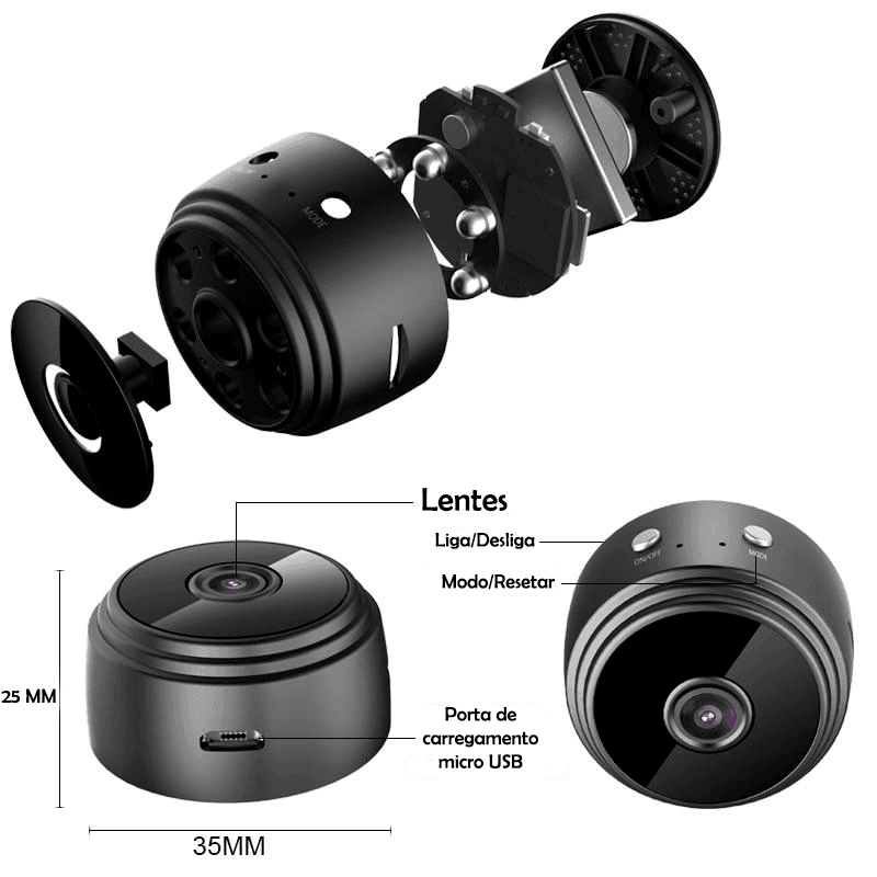 HF Mini Câmera Magnética Espiã Full HD Pro - vaigo